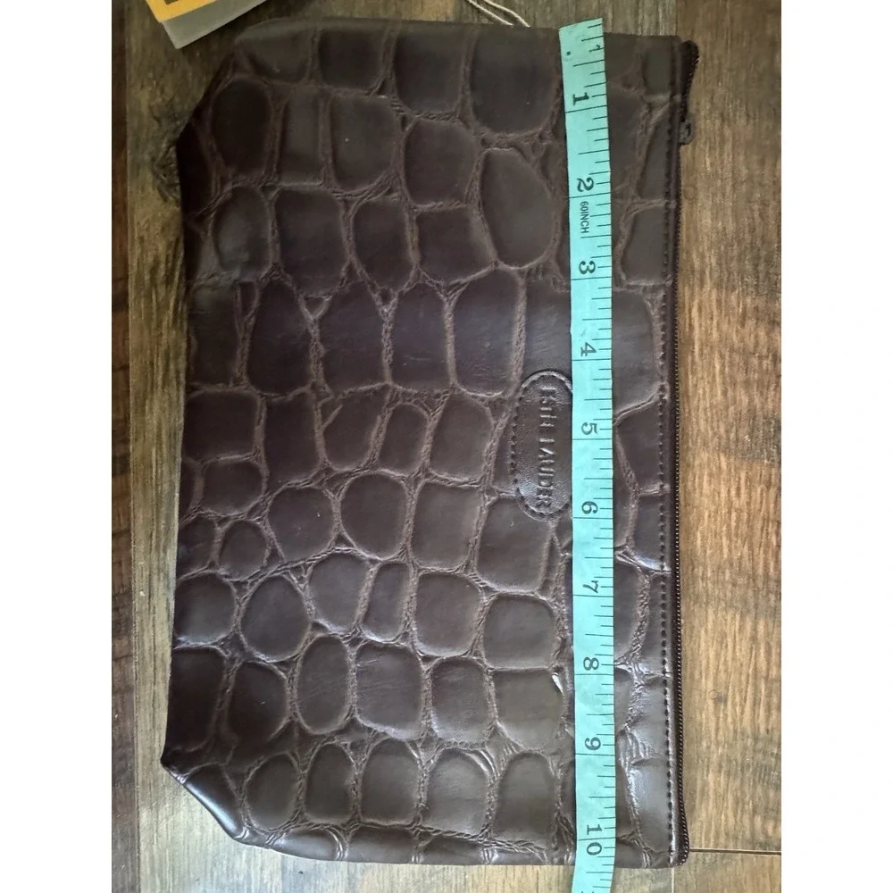 Estée Lauder Chocolate Brown Faux CrocEmbossed Make‎ Up Cosmetic Zip Bag NWT